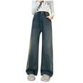 thumbnail image 1 of SROBPTY Fall Winter Pants for Teens Girls Denim Straight Wide Leg, 1 of 4