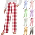 thumbnail image 1 of SROBPTY Fall Winter Teens Boys Girls Pants Print Elastic Waist Plaid Straight with Pockets, 1 of 4