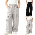 thumbnail image 1 of SROBPTY Fall Winter Teens Boys Girls Pants Solid Wide Leg Cargo with Pockets, 1 of 5