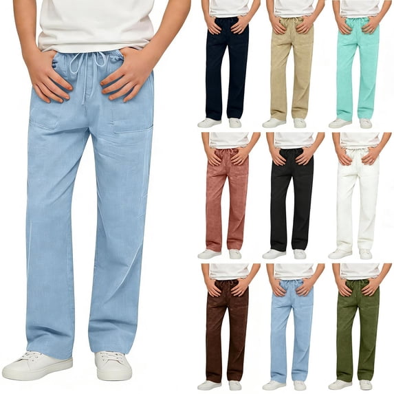 SROBPTY Fall Winter Teens Boys Sweatpants Solid Straight with Pockets