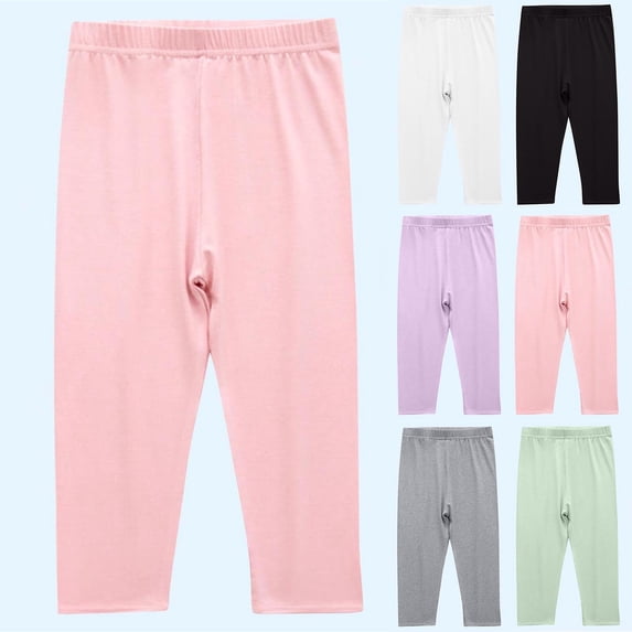 SROBPTY Fall Winter Teens Girls Leggings Solid Elastic Waist Cropped Pants
