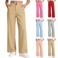 thumbnail image 1 of SROBPTY Fall Winter Teens Girls Pants Solid Elastic Waist Straight with Pockets Trousers, 1 of 4