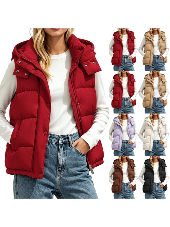 Fall Winter Women Sleeveless Duster Waistcoat Solid Zip up Outerwear