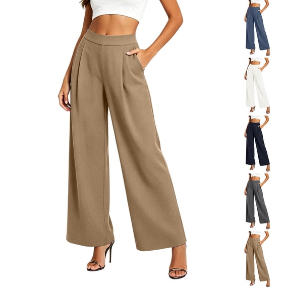 SROBPTY Fall Winter Womens Trousers Relaxed Elastic Waist Pocket Solid Pants