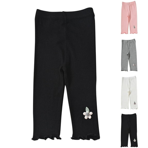 SROBPTY Girls 1-7 Years Print Elastic Waist Capris Pants Casual Wear for Kids White, 5-6 Years
