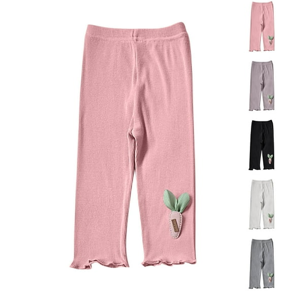 SROBPTY Girls 1-7 Years Solid Elastic Waist Print Capris Pants for Kids Pink, 6-7 Years