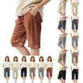 thumbnail image 1 of SROBPTY Girls 3-13 Years Solid Drawstring Knee Length Shorts with Pockets Beige, 10-11 Years, 1 of 5