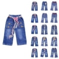 thumbnail image 1 of SROBPTY Girls Summer Pants Cute Denim Flare Leggings Elastic Waist for Casual Wear 2-8 Years, 1 of 5
