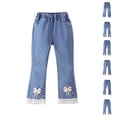 thumbnail image 1 of SROBPTY Girls Summer Pants Solid Beaded Denim Flare Leggings for Daily Wear 4-14 Years, 1 of 4