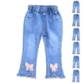 thumbnail image 1 of SROBPTY Girls Summer Pants Solid Cute Denim Flare Leggings Elastic Waist for Daily Use 4-12 Years, 1 of 5