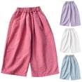 thumbnail image 1 of SROBPTY Girls Summer Pants Solid Loose Breathable Wide Leg Trousers for Casual Use, 1 of 4