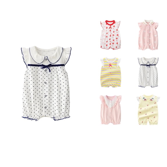 SROBPTY Girls Summer Print Short Sleeve Short Romper for 0-24 Months Newborn Blue, 3 Months