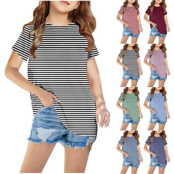 SROBPTY Teen Girls Summer Short Sleeve Tops Print Casual Breathable Crew Neck Tee Shirts for Outdoor Use