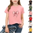 thumbnail image 1 of SROBPTY Teen Girls Summer Short Sleeve Tops Print Casual Breathable Crew Neck with Bow Tee Shirts for Everyday Wear 2-14 Years, 1 of 5