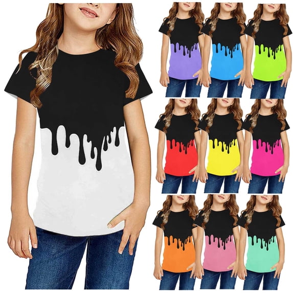 SROBPTY Teen Girls Summer Short Sleeve Tops Print Sweet Lightweight Crew Neck Tee Shirts for Daily Use
