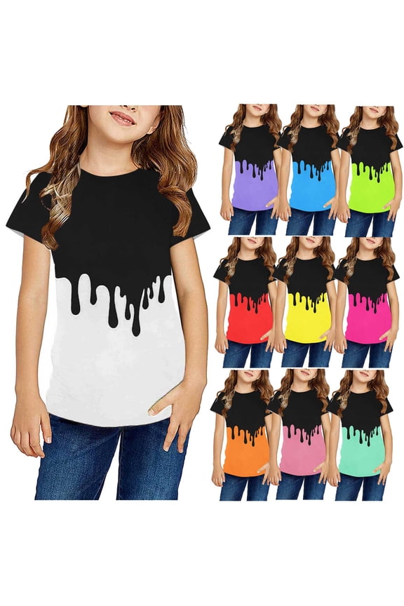 Girls Summer Short Sleeve Tops Print Sweet Lightweight Crew Neck Tee Shirts for Daily Use