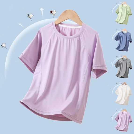 SROBPTY Teen Girls Summer Short Sleeve Tops Solid Breathable Crew Neck Tee Shirts for Daily Use 3-16 Years
