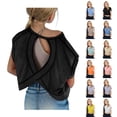 thumbnail image 1 of SROBPTY Teen Girls Summer Short Sleeve Tops Solid Casual Loose Breathable Crew Neck with Back Cutout Tee Shirts for Outdoor Wear, 1 of 5