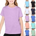 thumbnail image 1 of SROBPTY Teen Girls Summer Short Sleeve Tops Solid Fashion Lightweight Crew Neck Tee Shirts for Daily Use 2-18 Years, 1 of 5