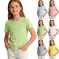 thumbnail image 1 of SROBPTY Teen Girls T-Shirts Solid Round Neck Short Sleeve Soft Breathable Slub Fabric Summer Tops for 2-14Y, 1 of 5