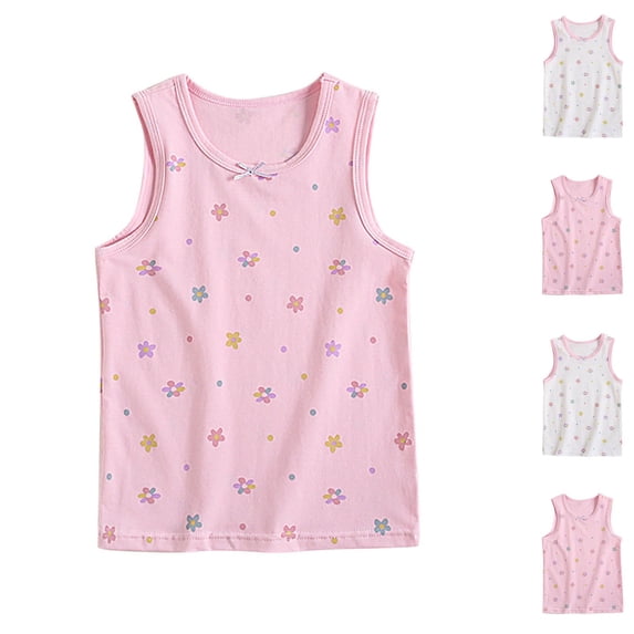 SROBPTY Teen Girls Tank Tops Print Crew Neck Floral Print Breathable Soft Summer Shirts for 3-11Y