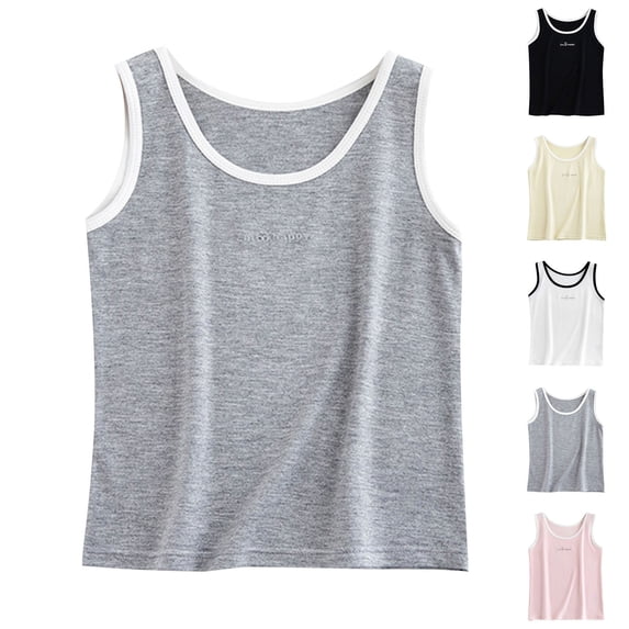 SROBPTY Teen Girls Tank Tops Solid Crew Neck Breathable Light Camisole Summer Shirts for 3-14Y