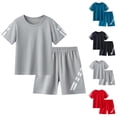 thumbnail image 1 of SROBPTY Kids 2-12Y Round Neck Short Sleeve Tops with Shorts Loose Outdoor Sports Two Piece Suits, 1 of 5