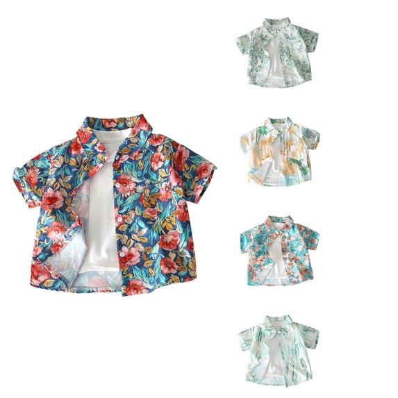 SROBPTY Kids Boys 2-12 Years Short Sleeve Collared Print Beach Style Casual Shirt