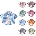thumbnail image 1 of SROBPTY Kids Boys and Girls 1-11 Years Short Sleeve Collared Plaid Print Button Pocket Casual Shirt Light Blue, 1-2 Years, 1 of 4