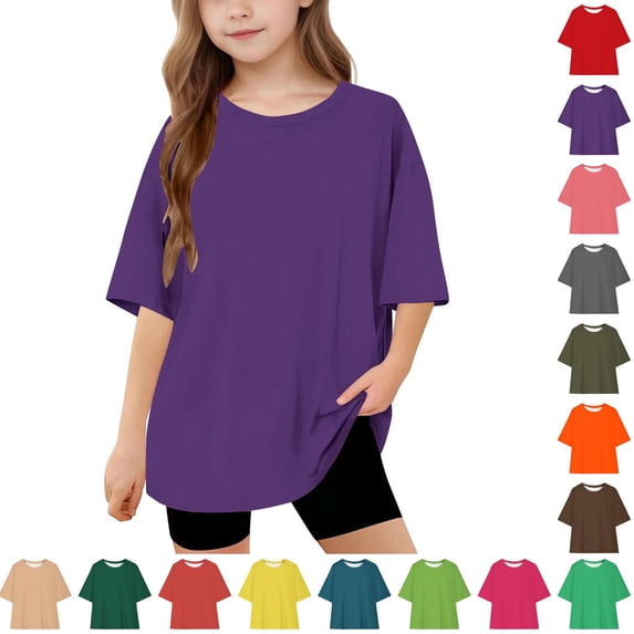 SROBPTY Kids Boys and Girls 5-15 Years Short Sleeve Solid Loose Casual Tshirt Top Green, 10-11 Years