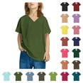 thumbnail image 1 of SROBPTY Kids Boys and Girls Summer Short Sleeve V Neck Solid Casual Tshirt Top, 1 of 5