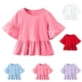 thumbnail image 1 of SROBPTY Kids Girls 12 Months-8 Years Solid Short Sleeve Ruffle Top Pink, 4-5 Years, 1 of 5