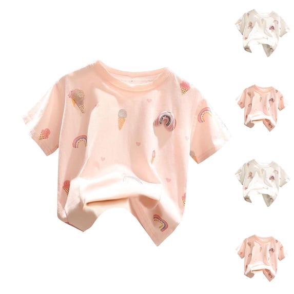 SROBPTY Kids Girls 2-7 Years Summer Embroidery Crew Neck Short Sleeve Tshirt Top White, 4-5 Years