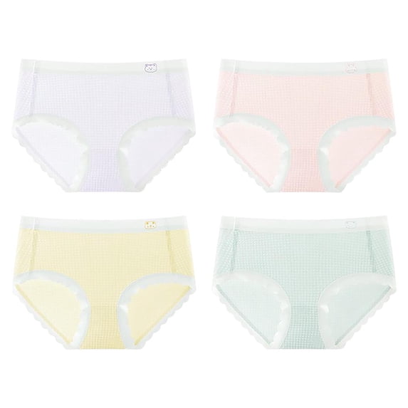 SROBPTY Kids Girls Briefs Underwear Print Lace Breathable Panties for 5-12 Years 4 Pack