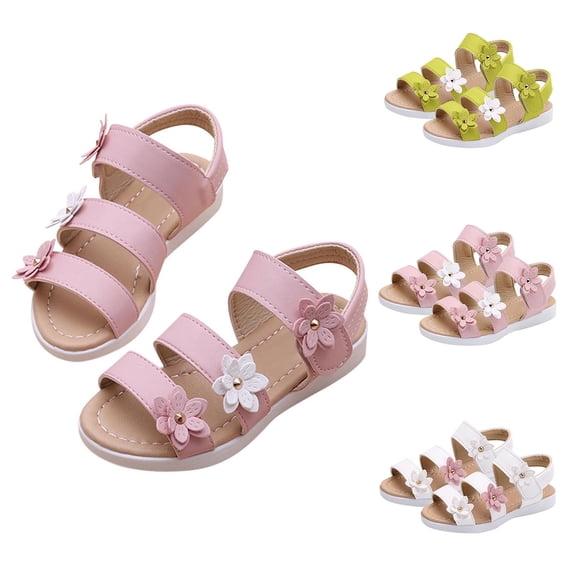 SROBPTY Kids Girls Sandals Floral Open Toe Summer Open Toe Flat Shoes for Beach Wear