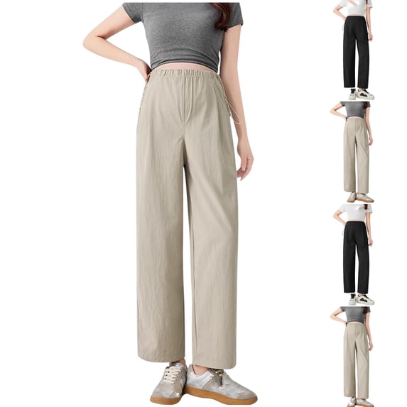 SROBPTY Womens Maternity Pants High Waist Cropped Wide Leg