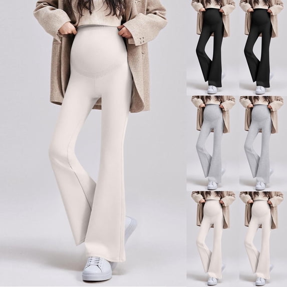 SROBPTY Maternity Women Pants Solid Flare-Leg Belly Support Stretch Trousers