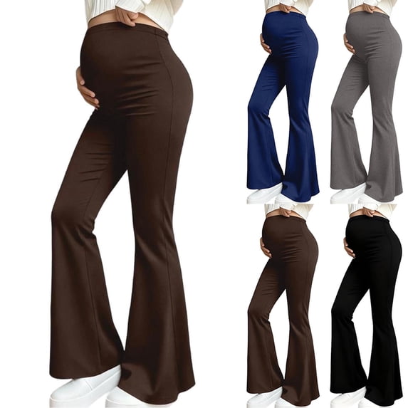 SROBPTY Maternity Women Pants Solid High Waist Belly Support Stretch Flare-Leg Trousers