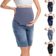 thumbnail image 1 of SROBPTY Maternity Women Shorts Solid High Waist Belly Support with Pockets Rolled Hem Half Length Stretch Denim Pants, 1 of 5