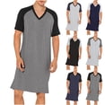 thumbnail image 1 of SROBPTY Men Solid V Neck Raglan Short Sleeve Loose Pajama Sleepwear Coffee, XXL, 1 of 5