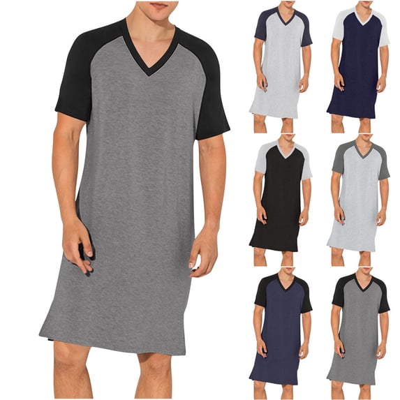 SROBPTY Men Solid V Neck Raglan Short Sleeve Loose Pajama Sleepwear Coffee, XXL