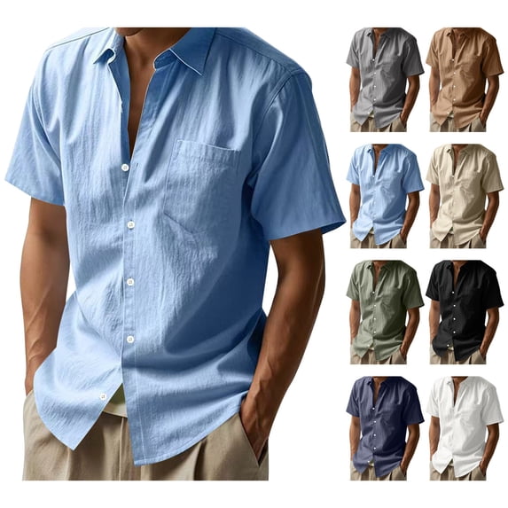 SROBPTY Mens Summer Shirts, Mens Short Sleeve Button Down Shirts, Mens Casual Solid Button Collared Short Sleeve Shirts with Pocket Khaki,XXXL