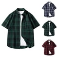 thumbnail image 1 of SROBPTY Mens Summer Shirts, Mens Short Sleeve Button Down Shirts, Mens Fashion Casual Button Plaid Collared Short Sleeve Shirts with Pocket Red,L, 1 of 4