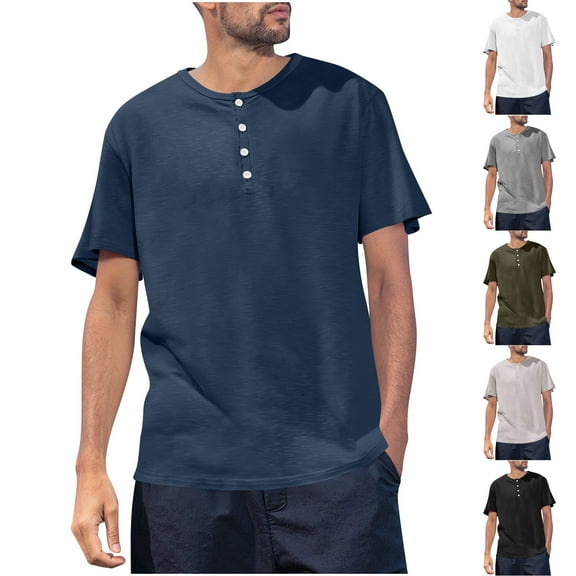 SROBPTY Mens Summer Shirts, Short Sleeve T Shirts for Men, Mens Casual Fashion Solid Crew Neck Button Split Short Sleeve Shirts Army Green,XXXL