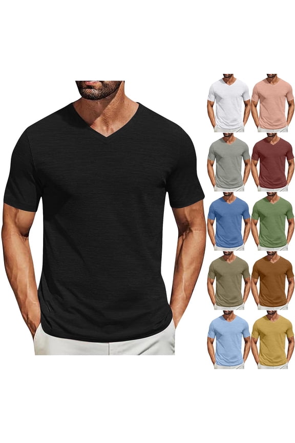 Mens Summer Shirts, Short Sleeve T Shirts for Men, Mens Casual Solid Color Pullover V Neck Lightweight Short Sleeve Shirts Black,XL