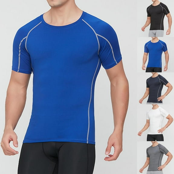 SROBPTY Mens Summer Shirts, Short Sleeve T Shirts for Men, Mens Casual Solid Stretchable Crew Neck Short Sleeve Shirts Navy,S