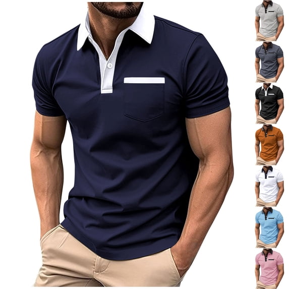 SROBPTY Mens Summer Tops Fashion Casual Collared Button Pocket Short Sleeve Shirts