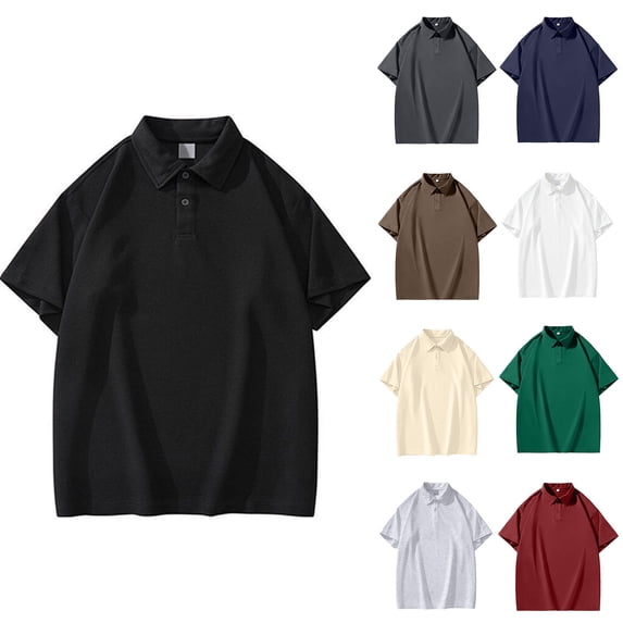 SROBPTY Mens Summer Shirts, Short Sleeve T Shirts for Men, Mens Fashion Casual Loose Plus Size Solid Collar Workout Short Sleeve Shirts Coffee,XXL
