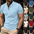 thumbnail image 1 of SROBPTY Mens Summer Tops Fashion Solid Button Short Sleeve Stand Collar Shirts with Pocket, 1 of 5