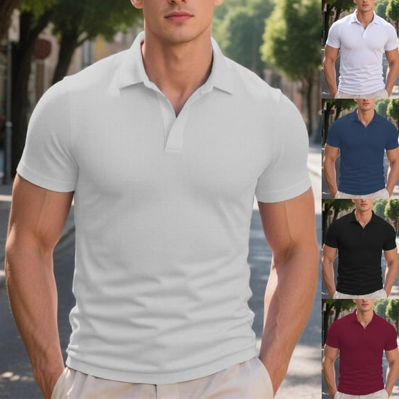 SROBPTY Mens Summer Shirts, Short Sleeve T Shirts for Men, Mens Fashion Solid Short Sleeve Collar Breathable Shirts Gray,S